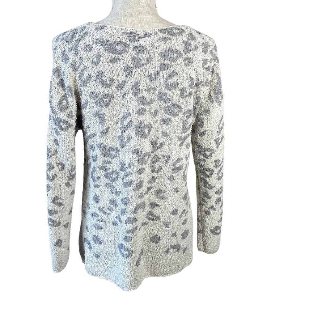 Knox Rose Leopard Print Knit Sweater Womens Size S Off White Gray V Neck Side Sp - Picture 3 of 15